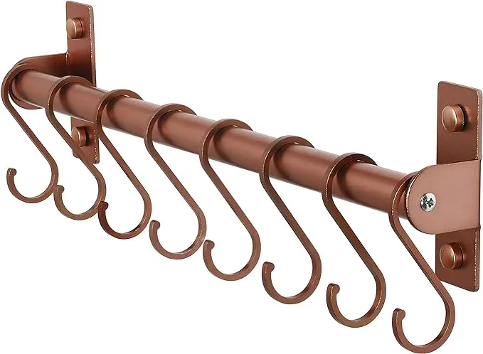 Dseap Kitchen Hooks for Hanging Utensils, Hanging Pot Rack, Kitchen Utensil Hanger Rail with 8 Hooks for Pots Pans, Spoons, Mugs, Wall Mounted, Stainless Steel, White, Pack of 2
