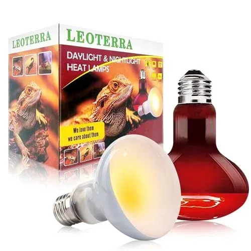 LEOTERRA 75w Basking Light &amp; Night Heat Bulb Combo Pack for Turtle Bearded Da...