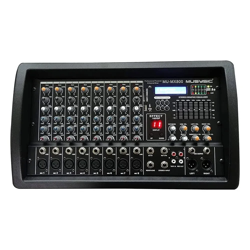 MUSYSIC Professional 8 Channel 4500W Power Mixer with Bluetooth/USB/SD Function MU-MX800