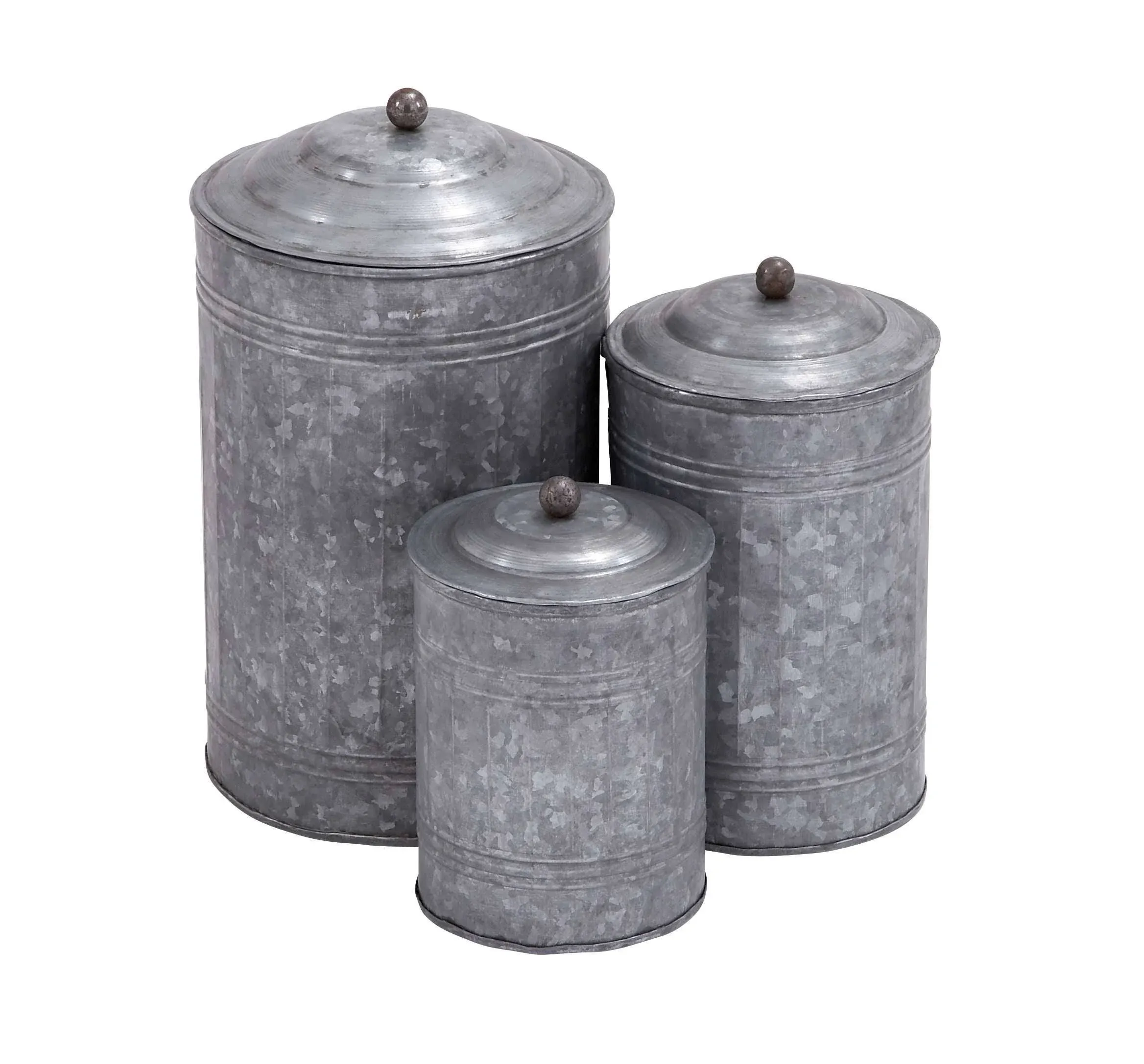 Deco 79 Metal Decorative Jars with Lids, Set of 3 12", 9", 8"H, GrayDeco 79 Metal Decorative Jars with Lids, Set of 3 12", 9", 8"…