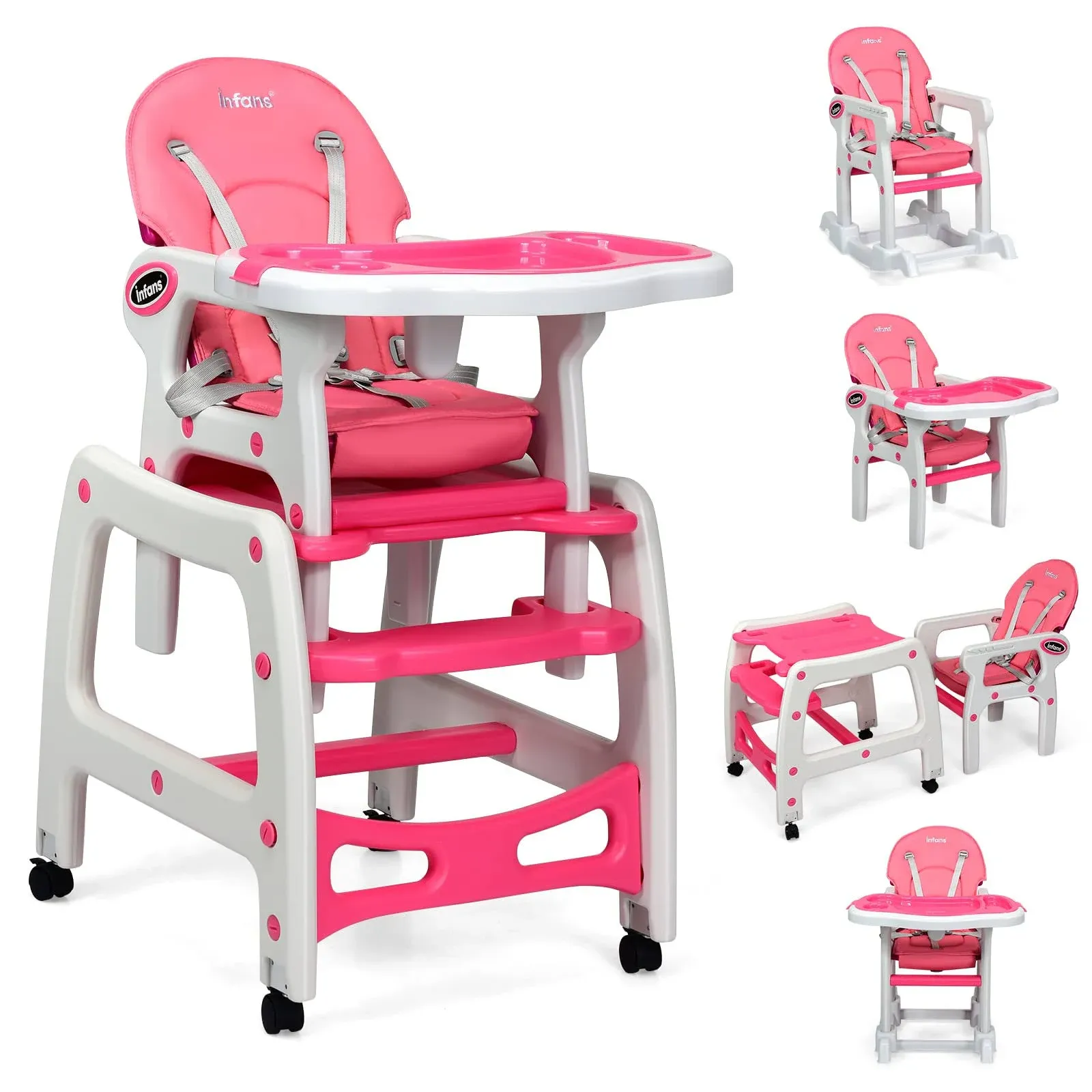 INFANS 5 in 1 Baby High Chair, Convertible Toddler Table Chair Set, Rocking Chair ...