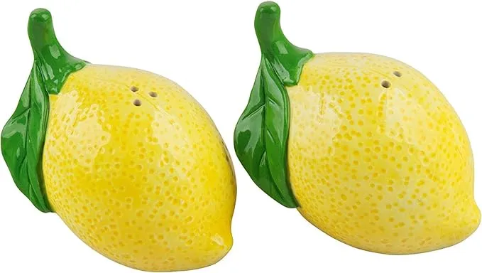 Lemon Salt and Pepper Ceramic Shakers Yellow Citrus Zest Tabletop Kitchen Dining