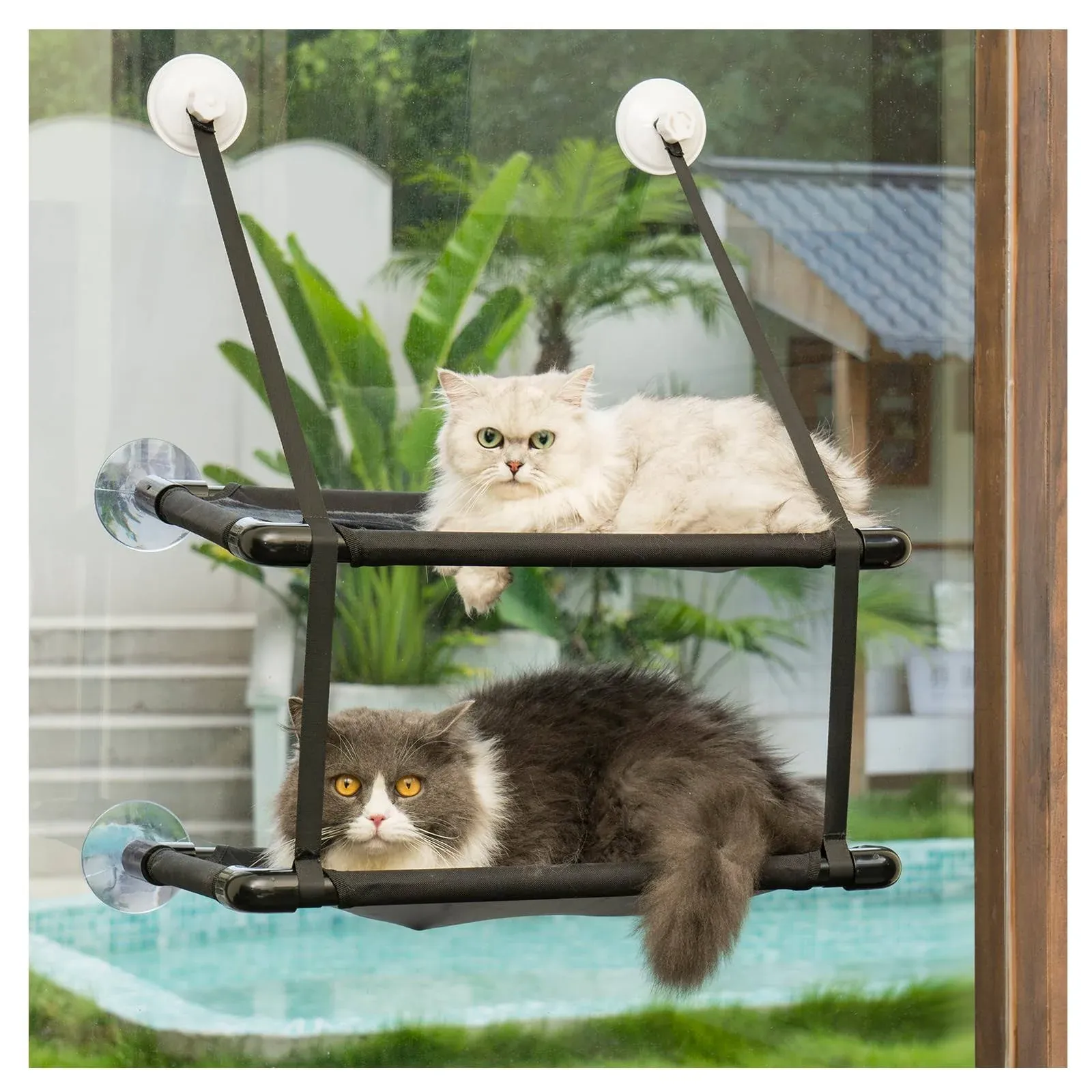 Avont Cat Window Perch - Double Window Hammock Bed Seat for Indoor Cats with Strong Suction Cups for Sunbathing and Viewing