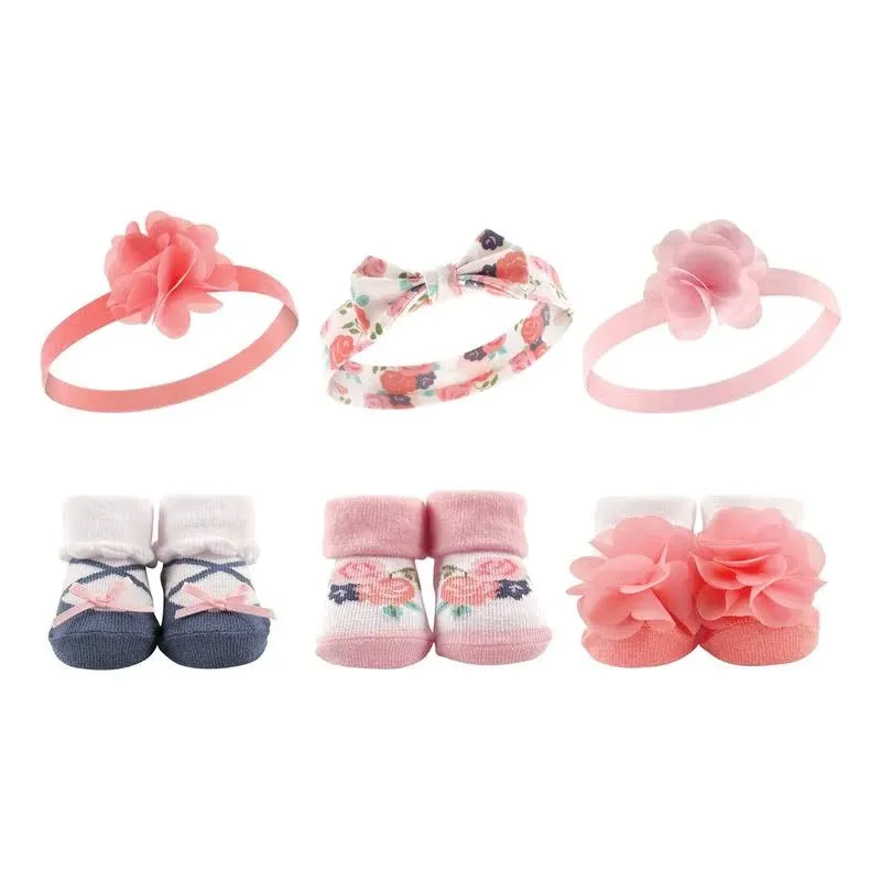 Hudson Baby Headband and Socks Giftset, Coral Floral