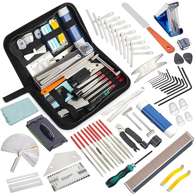 65 Pieces Guitar Repairing Maintenance Tool Kit, Guitar Setup Kit Cleaning Care Accessories for Acoustic Electric Guitar Bass Ukulele