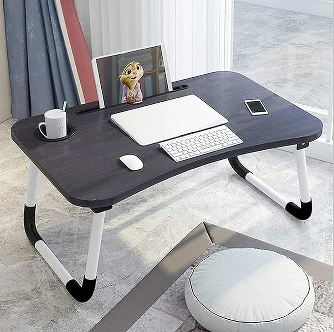 Foldable Laptop Bed Table Lap Desk, Bed Tray Laptop Desk with Cup Holder and Slot, Laptop Stand for Bed, Laptop Tray for Eating Breakfast, Working, Watching Movie on Bed/Couch/Sofa/Floor