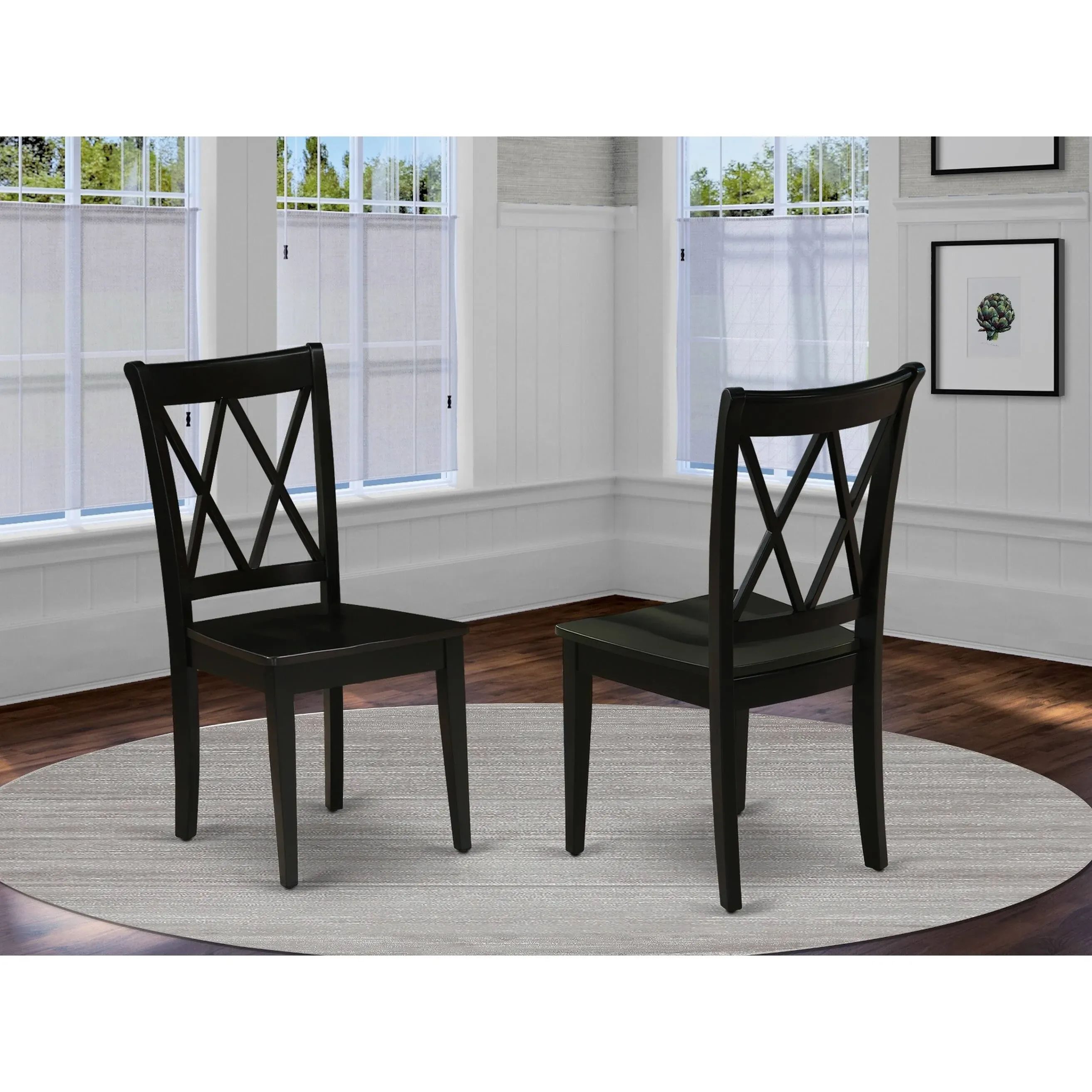 East West Furniture CLC-BLK-W Clarksville Double X-Back Chairs - Black - Set of 2