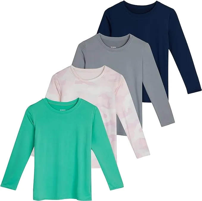 Real Essentials 4 Pack: Girls Dry-Fit Long Sleeve Active Crew Neck T-Shirt ...