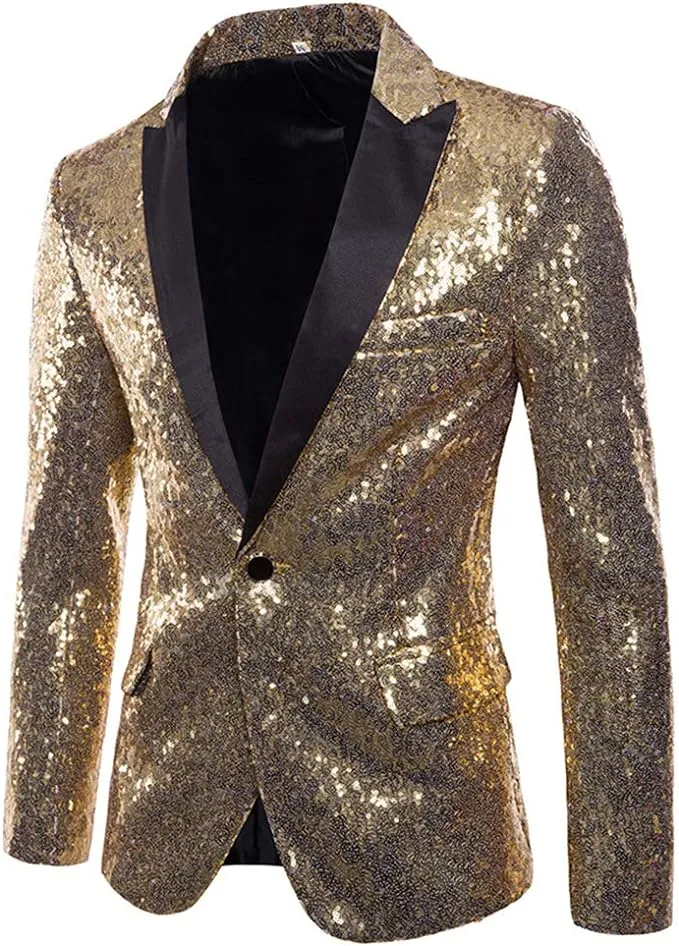 Cloudstyle Mens One Button Sequin Dress Suit Jacket Party Festival Tuxedo Sport Coat