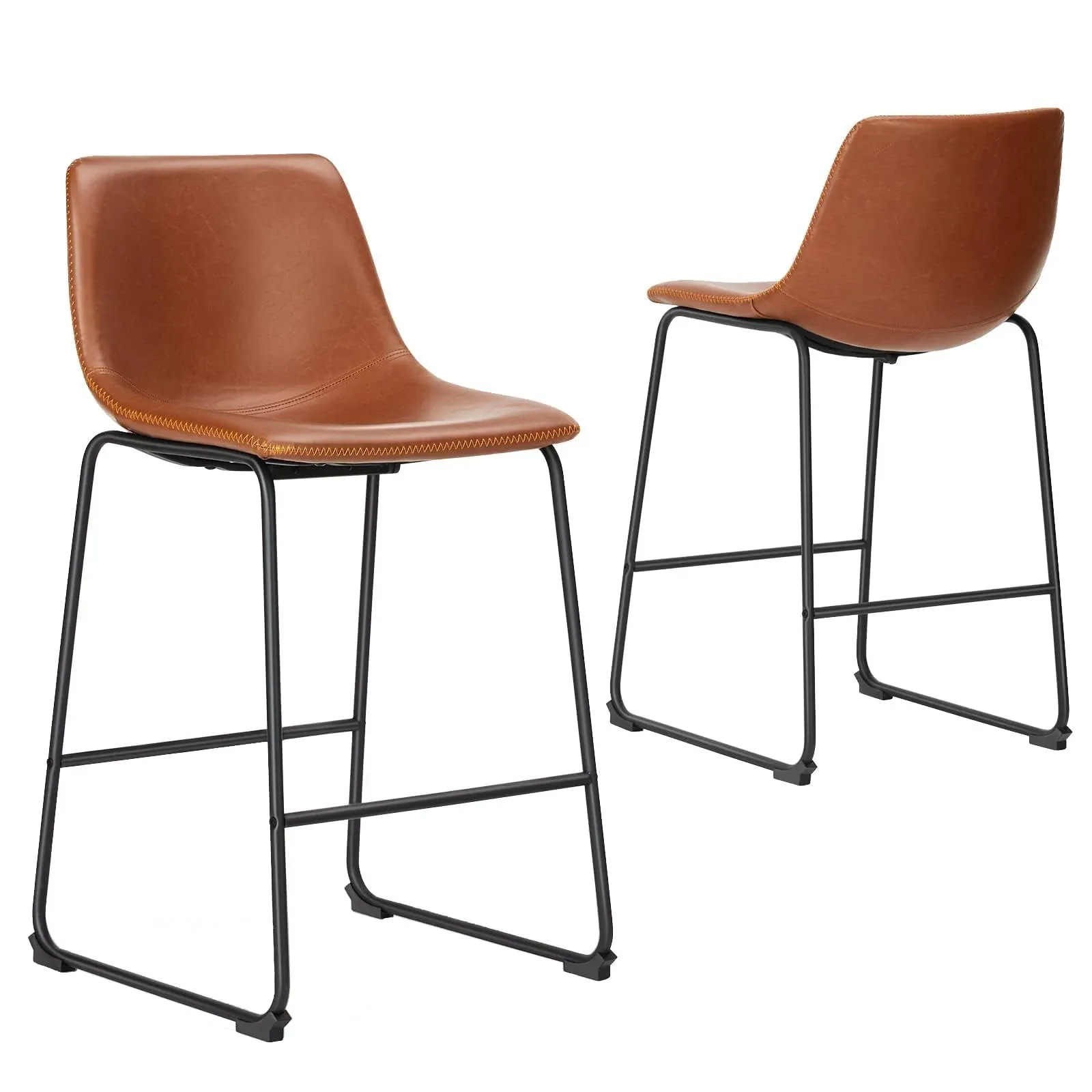 Sweetcrispy Counter Height Bar Stools Set of 2, Modern Counter Stool Faux Leather ...