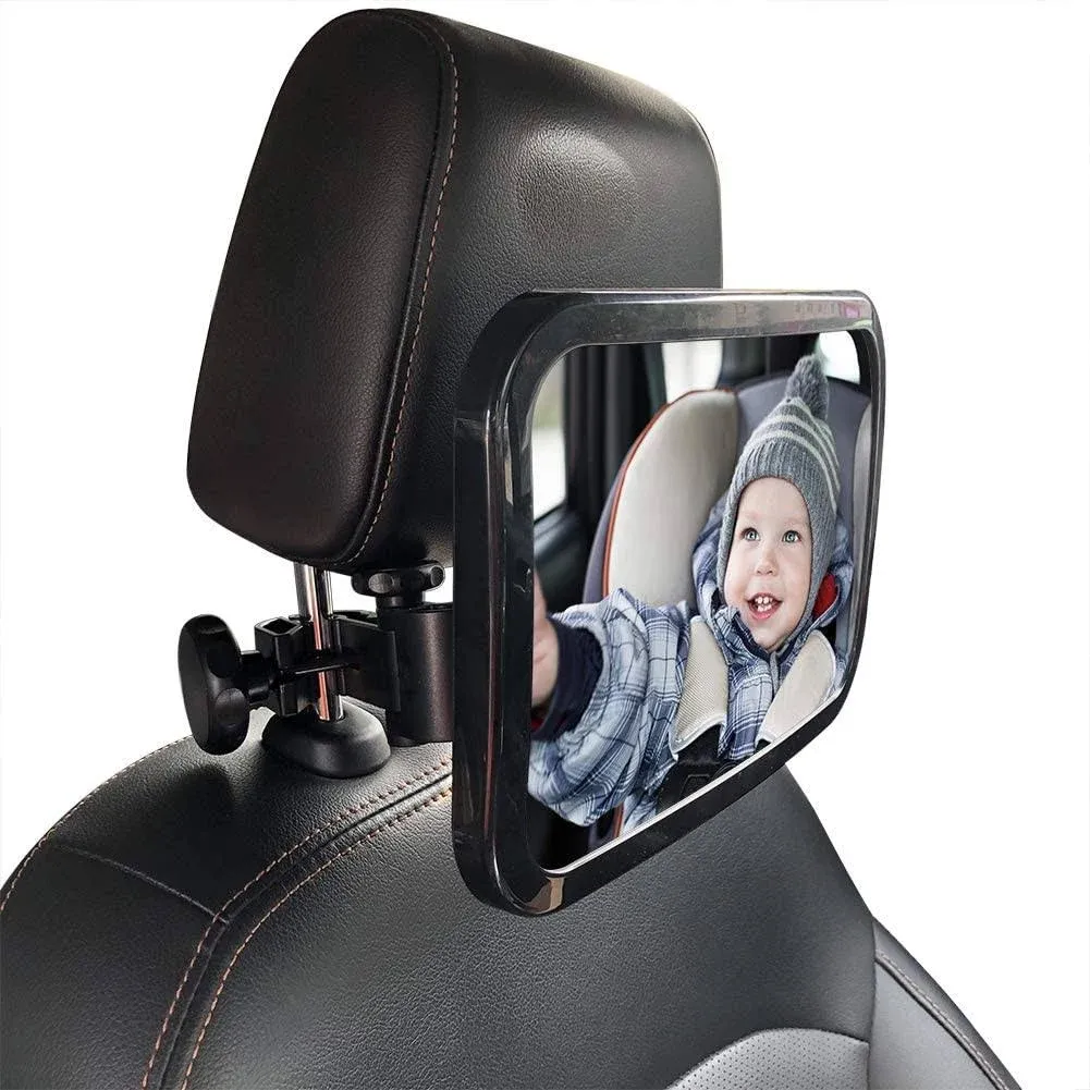 KINSEI Baby Car Mirror Safety Car Seat Mirror for Rear Facing Infant with Wide Crystal Clear View Shatterproof Fully Assembled Newborn Safety with Secure Headrest Clamp Holder