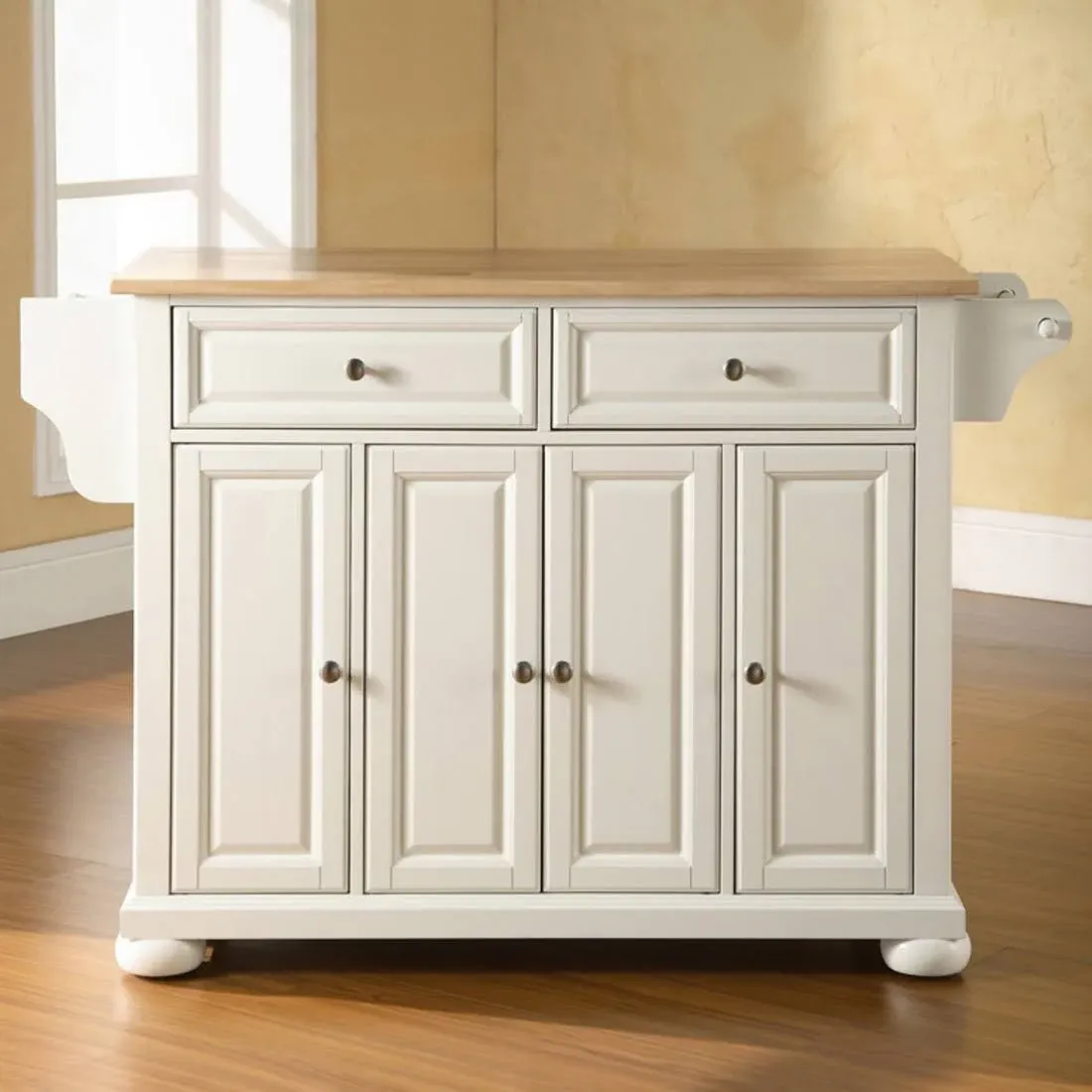 Durable Solid Hardwood Kitchen Island | Elegant Raised Panel Doors | Ample Storage Space | White Finish