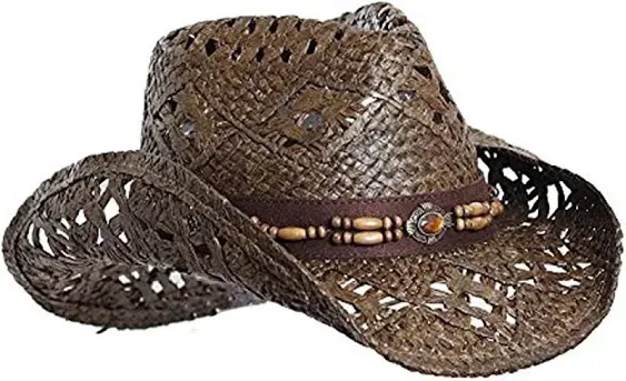 Vamuss Straw Cowboy Hat with Vegan Leather Band & Beads