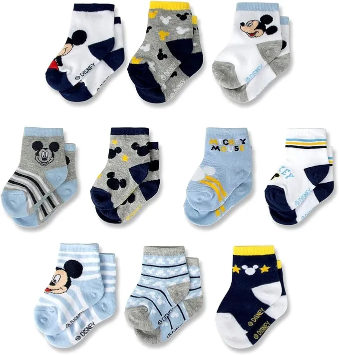 ABG Accessories Baby Girls & Boys Minnie 10-pack Infant Sock, Mickey Mouse-Blue, 0-6 Months