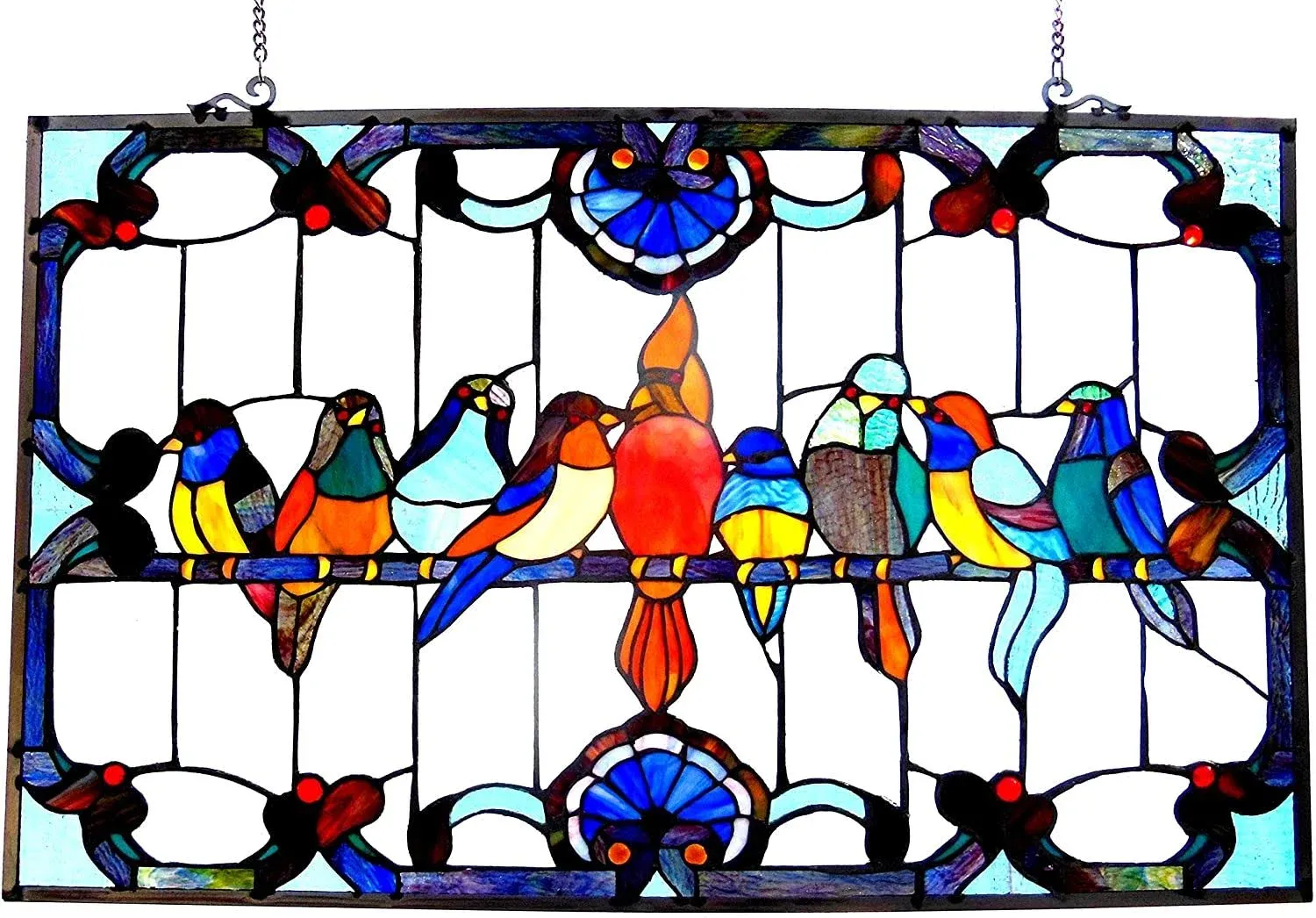 CHLOE Tiffany-glass featuring Gathering Birds Window Panel 32x20