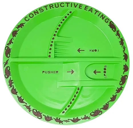 Constructive Eating Dinosaur Plate for Toddlers, Infants, Babies and Kids - Flatware Toys are Made in The USA Using Materials Tested for Safety