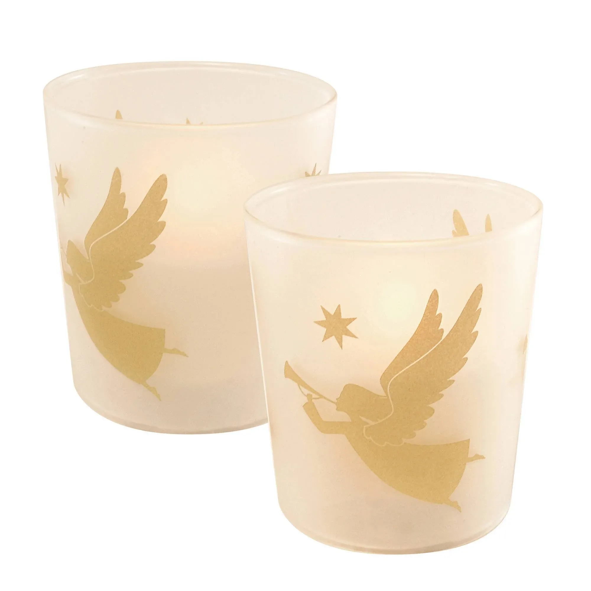 Battery Operated Glass LED Candles, Gold Angels - Set of 2