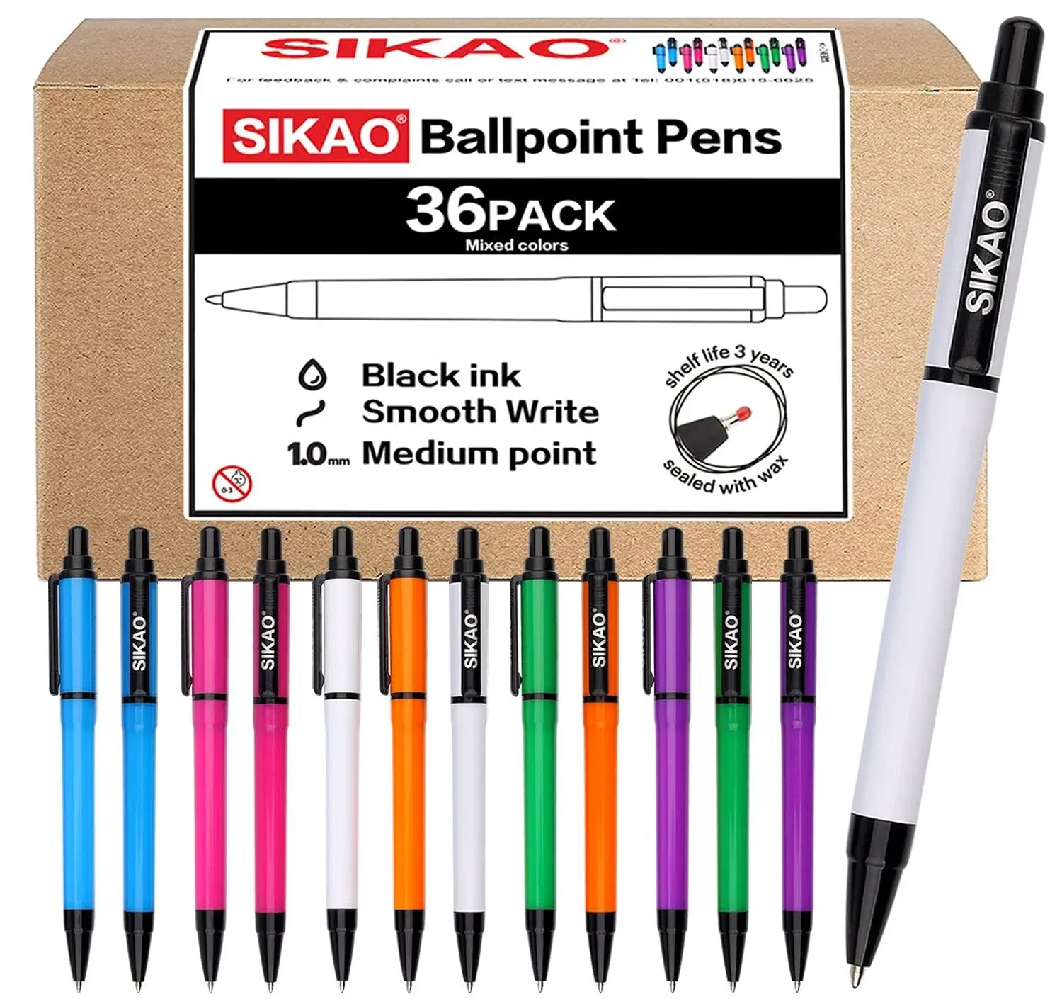 Sikao Black Pens Bulk 60 Pack Retractable 36 Count (Pack of 1), 