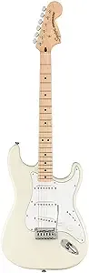 Squier by Fender Electric Guitar, Stratocaster Affinity Series, Maple Fingerboard with Sealed Die-Casting Tuning Machines with Split Shafts, Olympic White, Poplar Body, Maple Neck