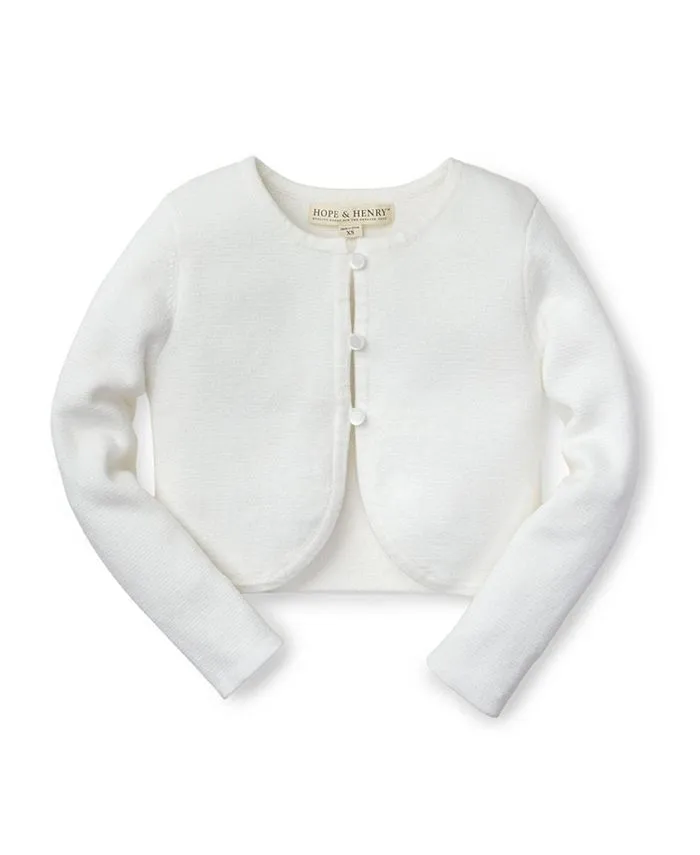 Hope & Henry Girls' Cropped Curved Hem Cardigan (White, Medium)