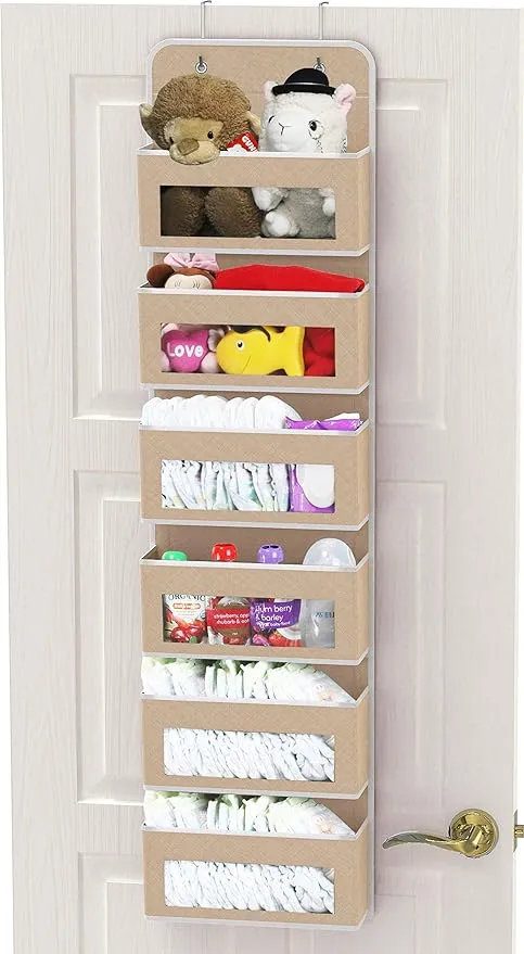 Simple Houseware Over Door/Wall Mount 6 Clear Window Pocket Organizer, Beige