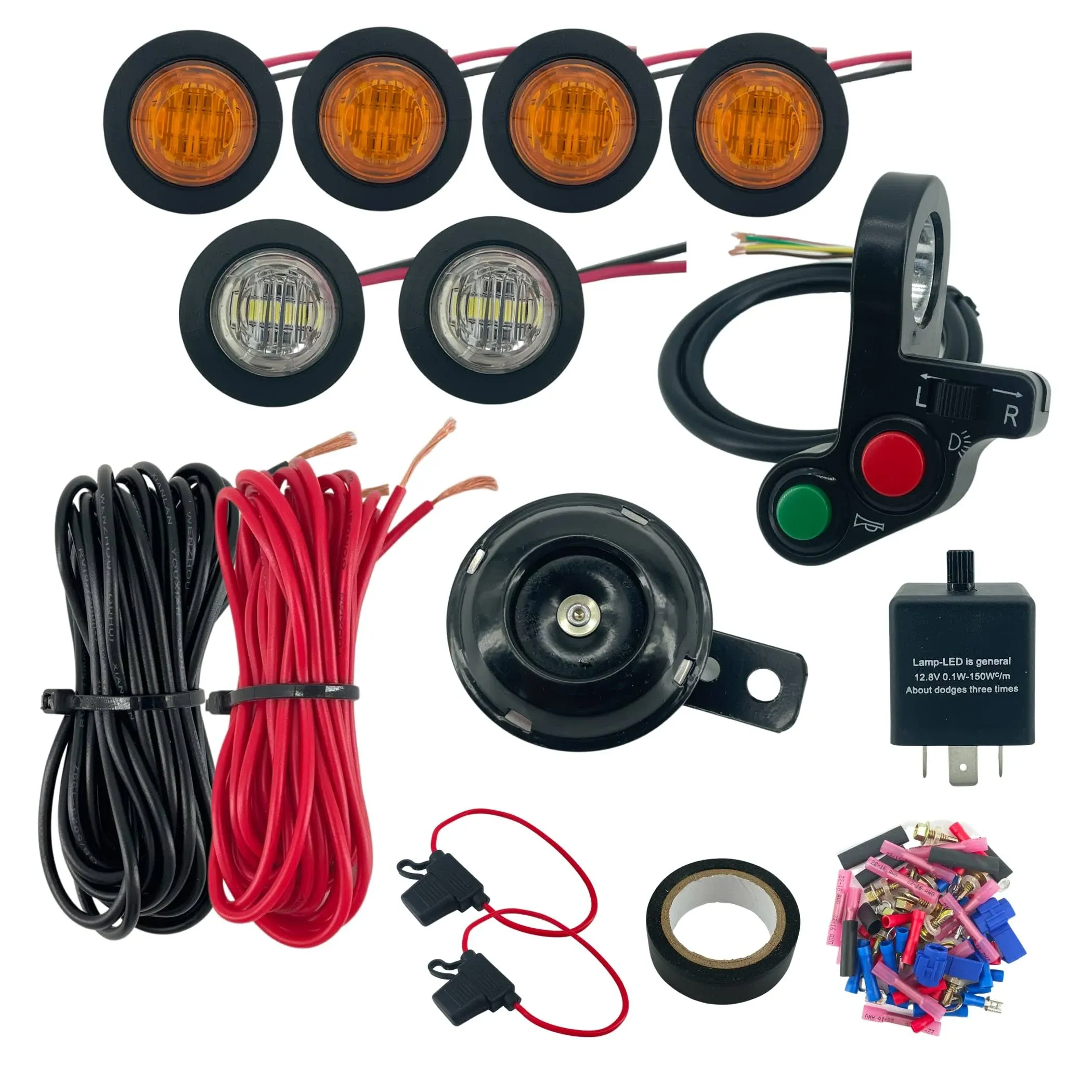 Universal ATV UTV SXS Blinker Horn Kit Straßenzulassung Kit Lenker Daumenschalter mit LED-Leuchten Blinkrelais Blinker Harness System (Kit N)