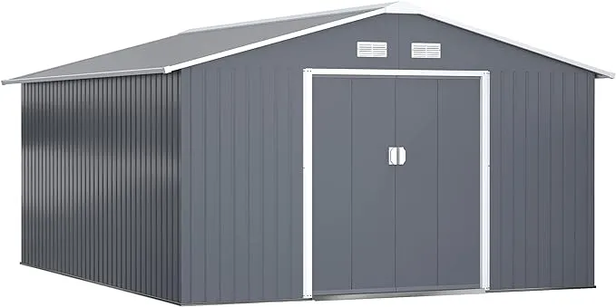 Outsunny 11' x 9' Metal Storage Shed Garden Tool House with Double Sliding Doors