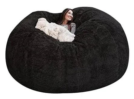 7ft Giant Round Soft Fluffy Faux Fur Cover for Adult Bean Bag Chair Furniture ...