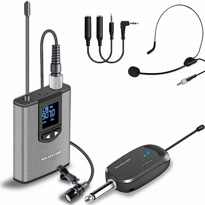 Alvoxcon Wireless Headset Lavalier Microphone System Wireless Lapel Mic Best for iPhone, DSLR Camera, PA Speaker, YouTube, Podcast, Video Recording, Conference, Vlogging, Church, Interview, Teaching