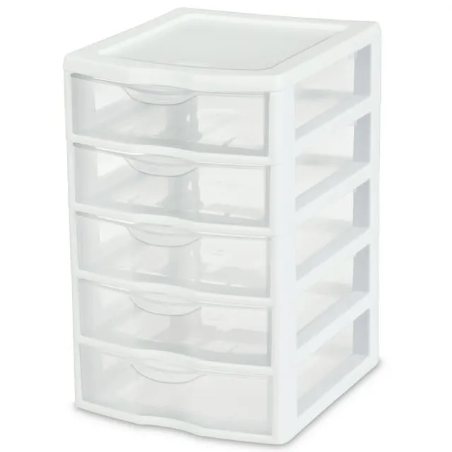 Sterilite 1 New 20758004 Clearview Small 5 Drawer Desktop Storage Unit White