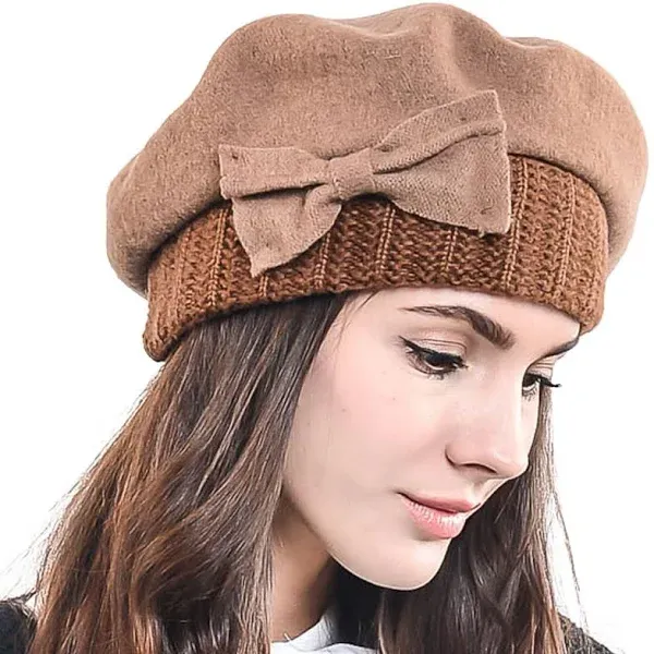 F&N STORY Lady French Beret Wool Beret Chic Beanie Winter Hat Jf-br034