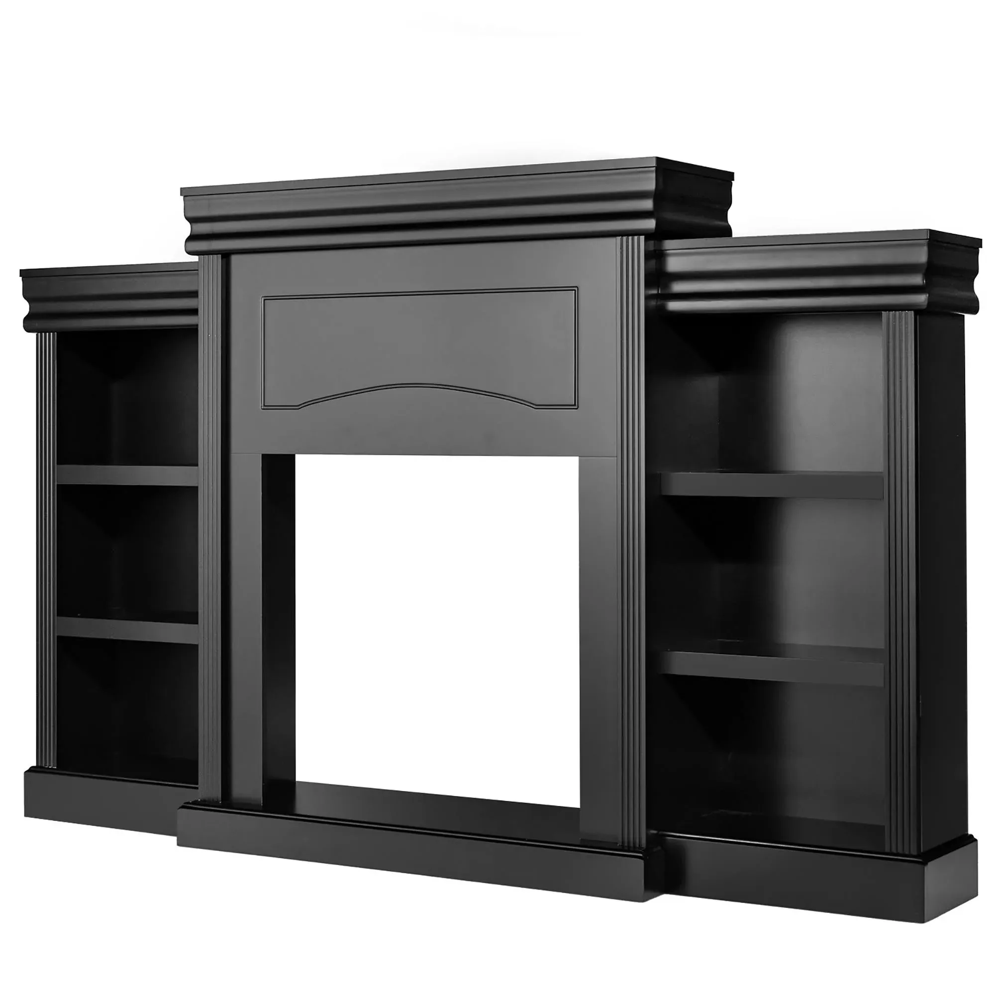 Costway Tv Stand 40&#034;H Black Fireplace Modern Media Entertainment Center Bookcase