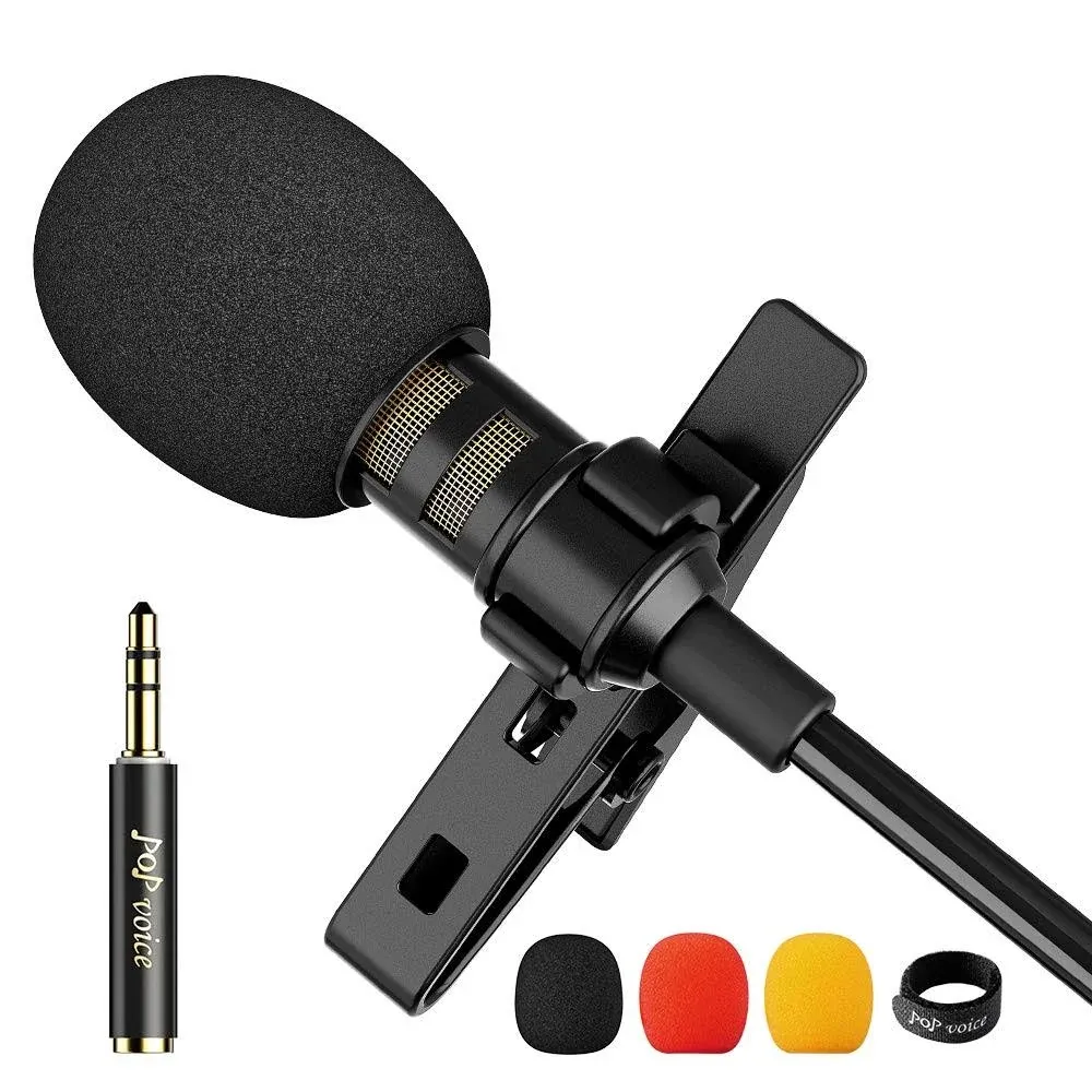 Pop Voice 12.8 Feet Lavalier Lapel Microphone Professional Grade Omnidirectional ...