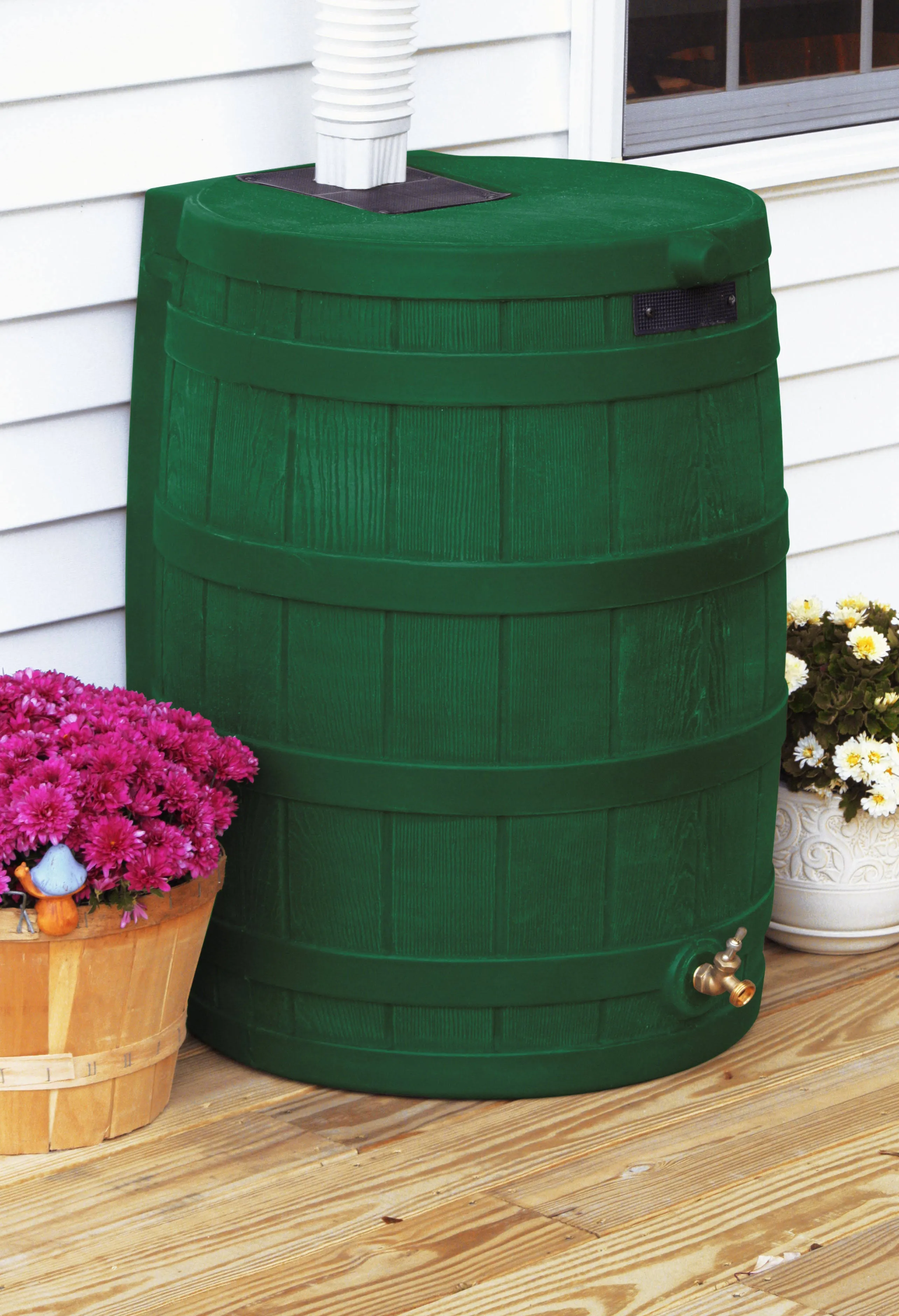 Good Ideas Rain Wizard Plastic Rain Water Collection Barrel, Black, 50 Gallon