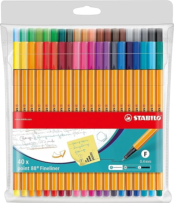 Fineliner - STABILO point 88 - Wallet of 40 - Assorted colors