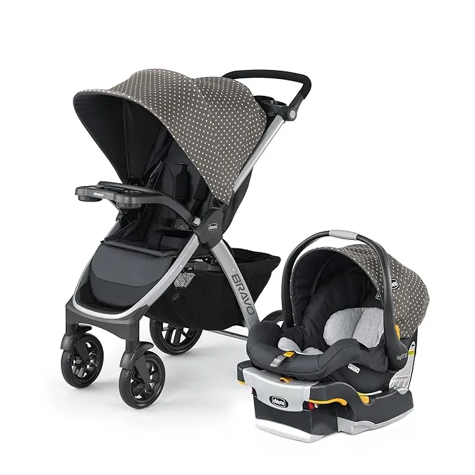 Chicco Bravo 3-in-1 Trio Travel System, Quick-Fold Stroller with KeyFit 30 Infant Car Seat and base | Camden/Black 