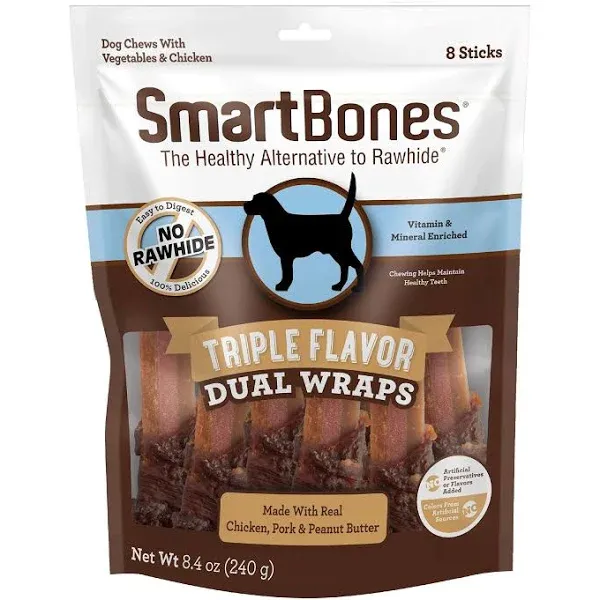 SmartBones Triple Flavor Dual Wraps Real Chicken, Pork & Peanut Butter Dog Treats ...