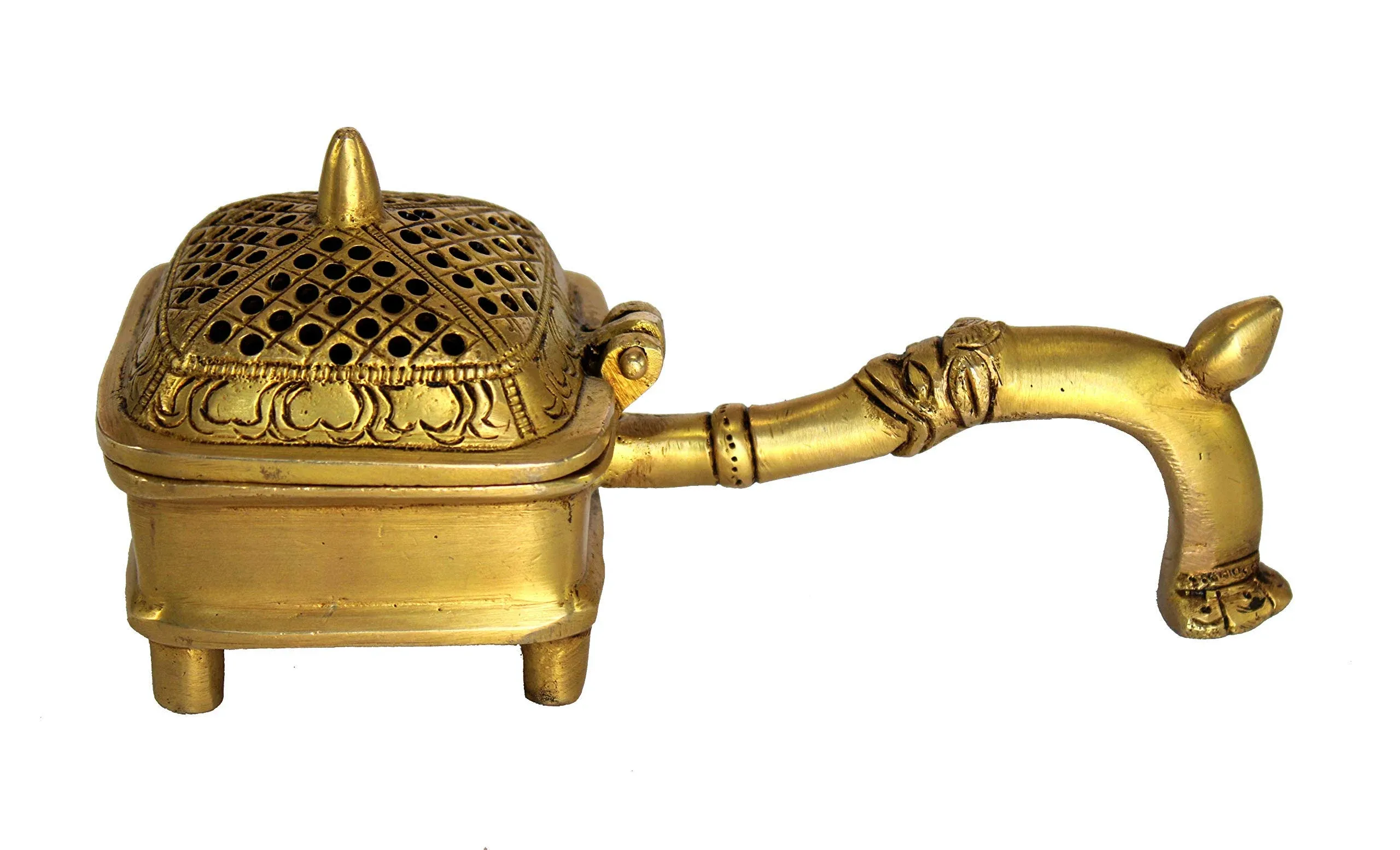 Esplanade Brass Incense Burner Dhoop Dani Stand with Handle- 15 Cms(Square)