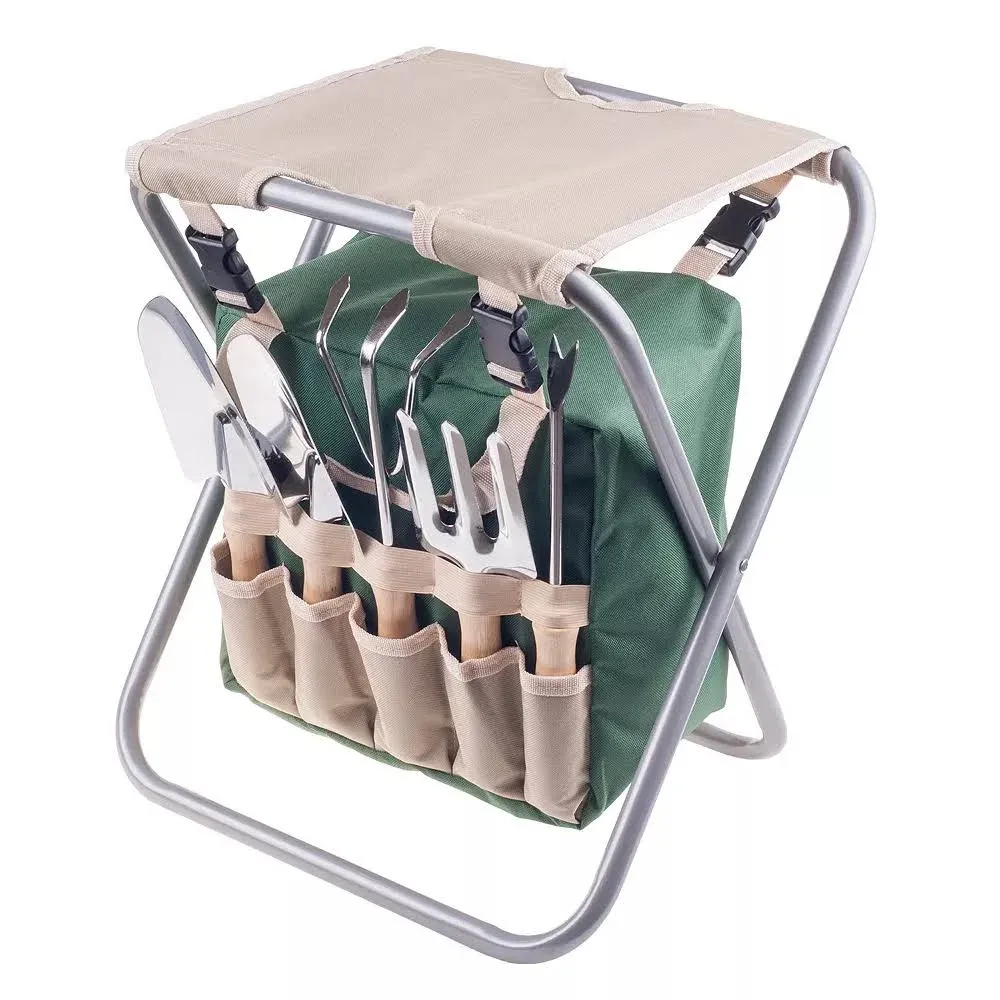 Pure Garden Garden Tool Set with Folding Stool