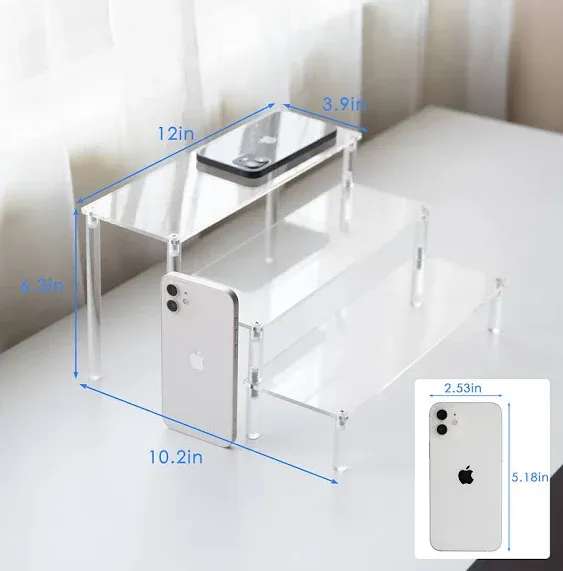 BYCY Clear 3 Tier Acrylic Cupcake Display Stand, Collection Organizer Shelf, Desserts Holder,Acrylic Display Riser for Cupcake ( 2 Pack 12“ x 10.2" x 6.3" )