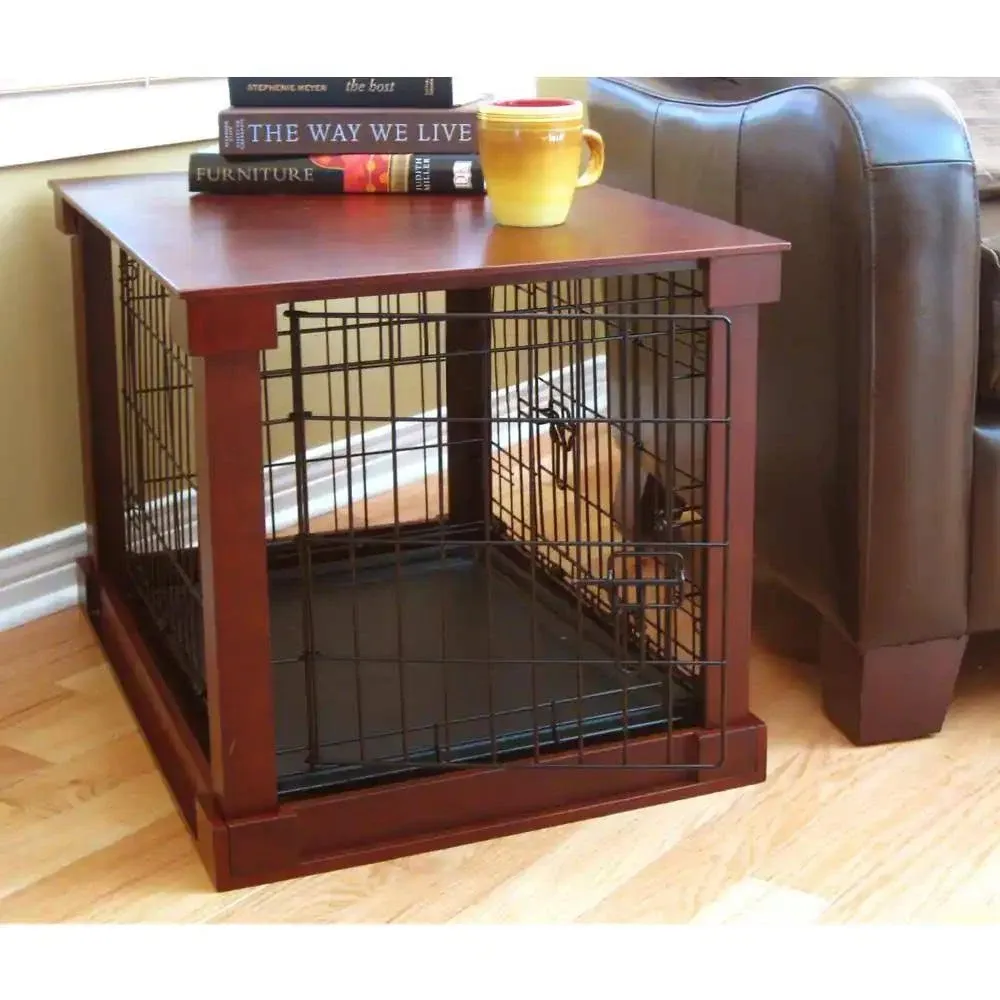 Indoor Dog Crate Wood Pet Kennel Wooden Side End Table Cherry Finish New  