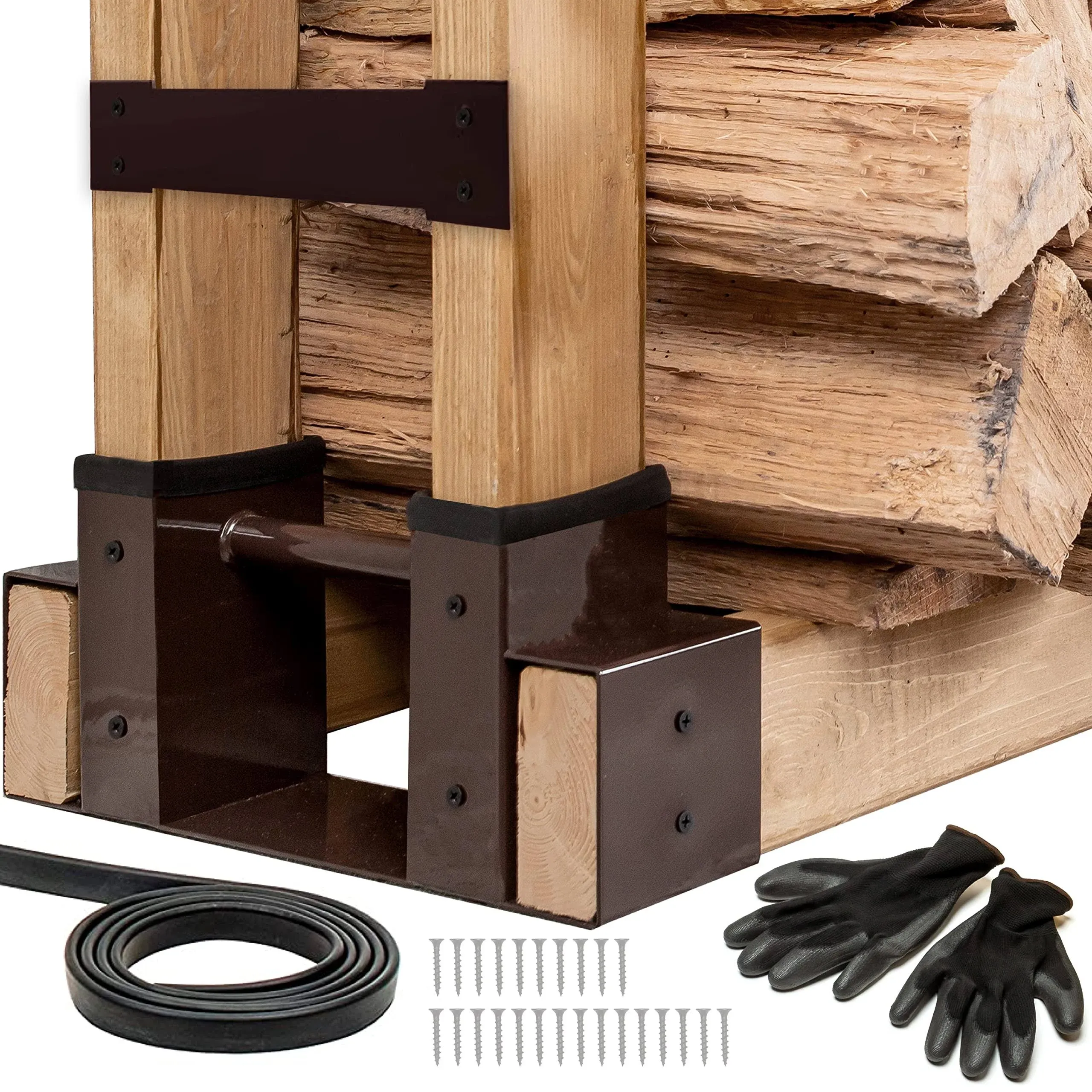 Tidyboss Outdoor Firewood Log Storage Rack | 2x4 Bracket kit | Dark Brown 