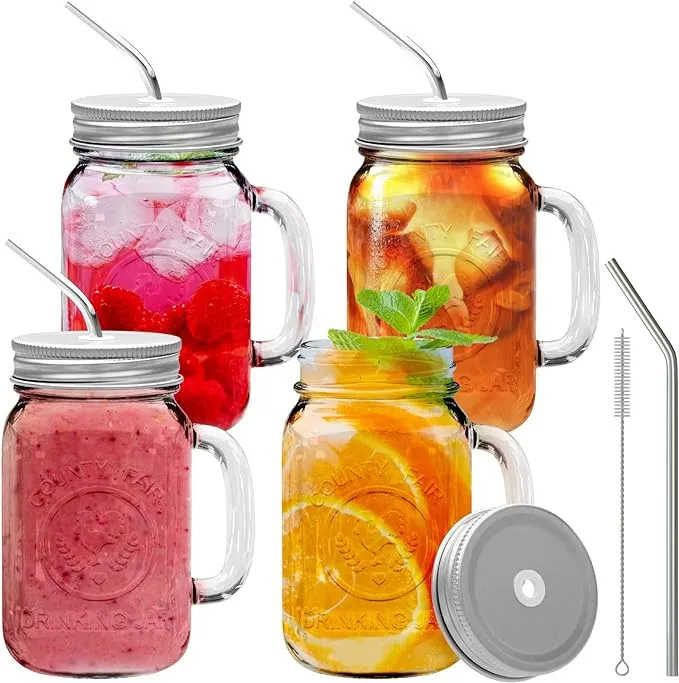 Brimley 16oz Glass Mason Jar Mugs Set of 4