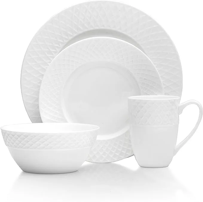 Mikasa Trellis 16 Piece Dinnerware Set, Service for 4, White