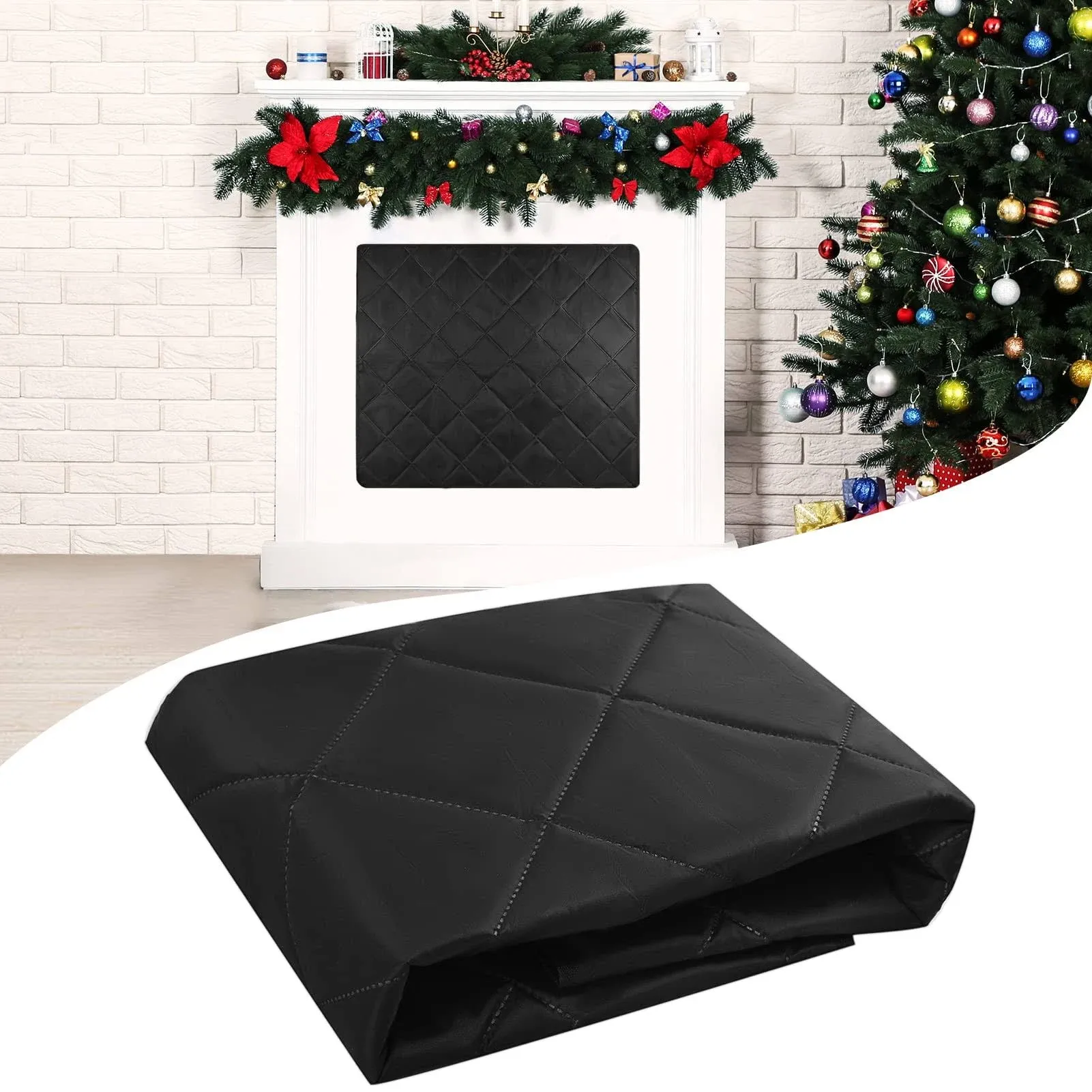 Magnetic Fireplace Cover, Fireplace Blocker Blanket Stops Overnight Heat Loss Indoor Fireplace Covers Fireplace Draft Stopper Chimney Insulation Draft Stopper with Magnet and Hook-and-Loop Fasteners