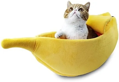 · Petgrow · Cute Banana Cat Bed House Large Size, Christmas Pet Bed Soft Cat Cuddle Bed, Lovely Pet Supplies for Cats Kittens Rabbit Small Dogs Bed,Yellow