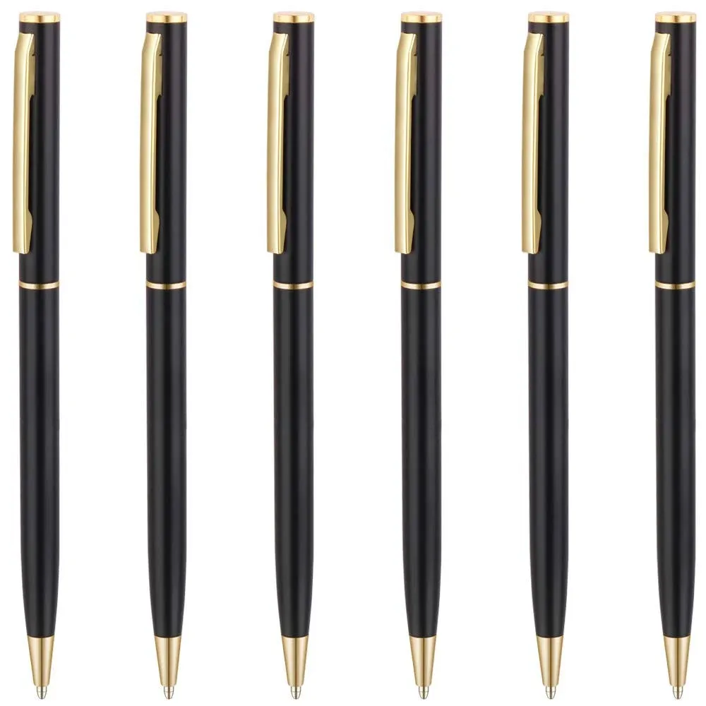 Unibene Slim Metallic Retractable Ballpoint Pens - Matte Black & Gold, Nice Gift ...