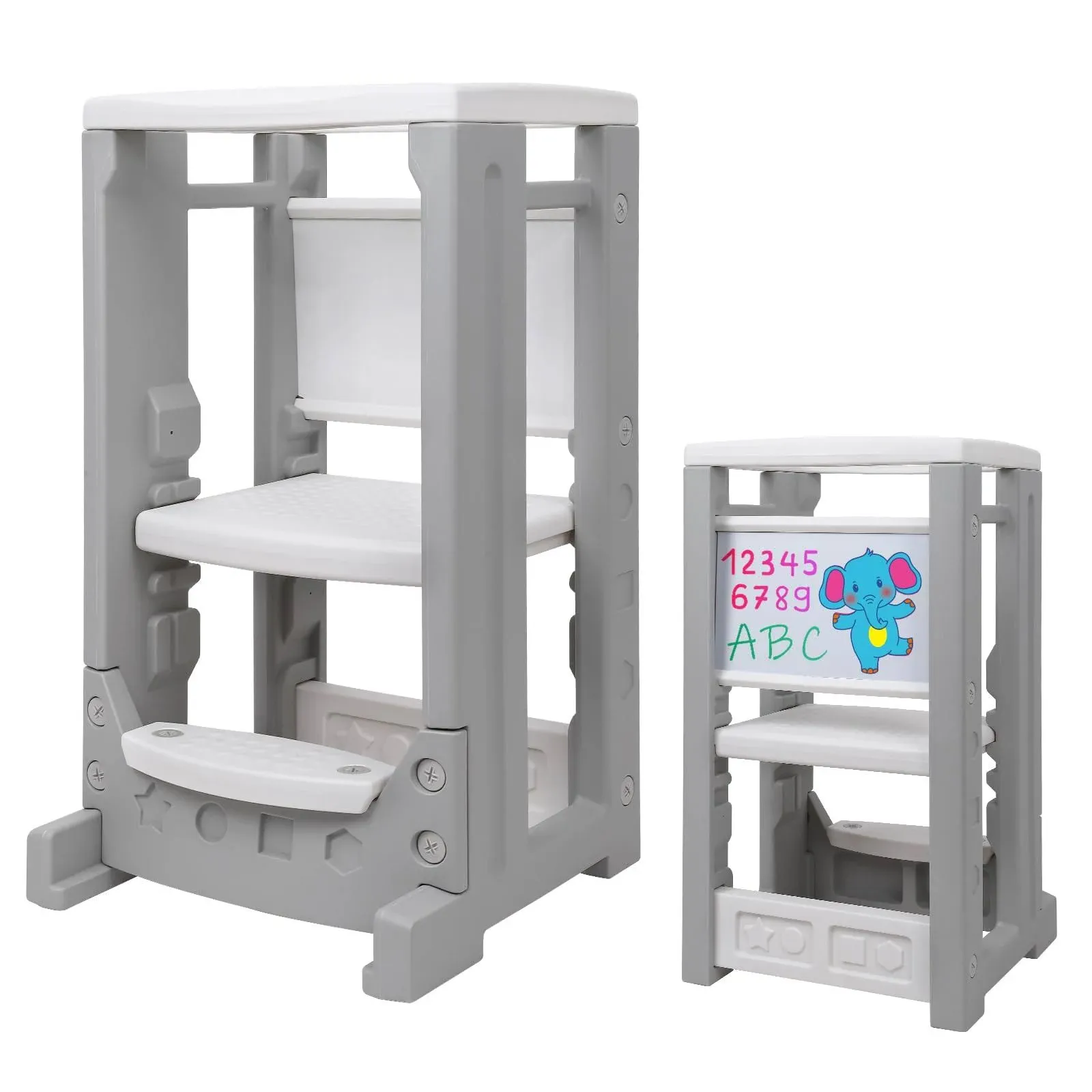 Kids Kitchen Step Stool with Whiteboard, Toddler Tower with 4 Adjustable Heights