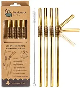 Bendable Straw | The Only Flexible Stainless Steel Straw | Patented & Hygienic Certified | Metal Straw | Reusable | Drinking Straws | 5 pcs Set (golden)