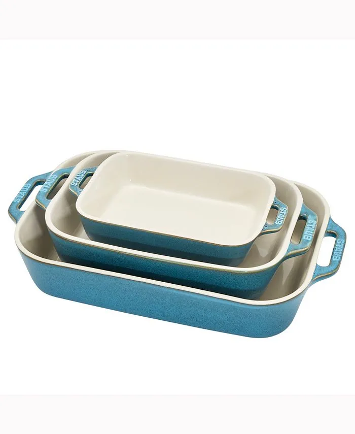 Staub Ceramic 3 Piece Rectangular Baking Dish Set - Citron